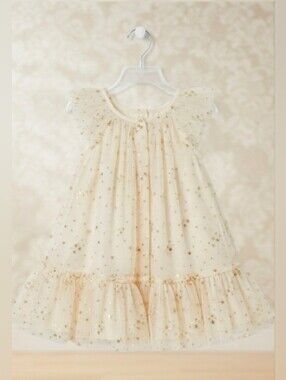 Baby Bgosh Gold Star Tulle Ruffle Dress - Size 12M EUC
